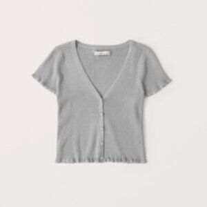 A&F Short Sleeve Ruffle buttoned cardigan Grey - Blue XXL